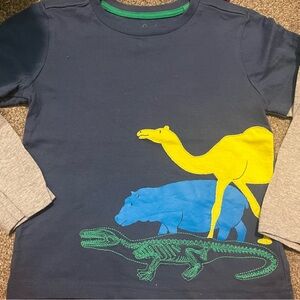 5/6 Mini boden camel, hippo & crocodile screen stitch long sleeve tee
